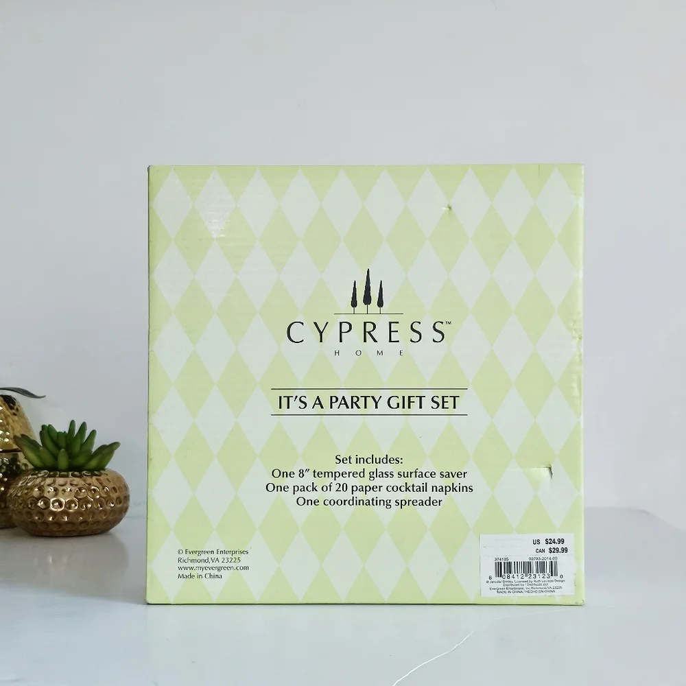 Cypress Home “It’s A Party” Gift Set Cheese Spreader + 8” Glass Saver + Napkins